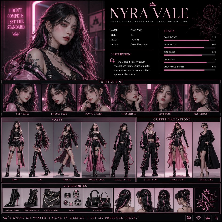 GPT Image 2 by @Mind_Boticni: Create a high-resolution vertical character concept poster with a luxury pink an