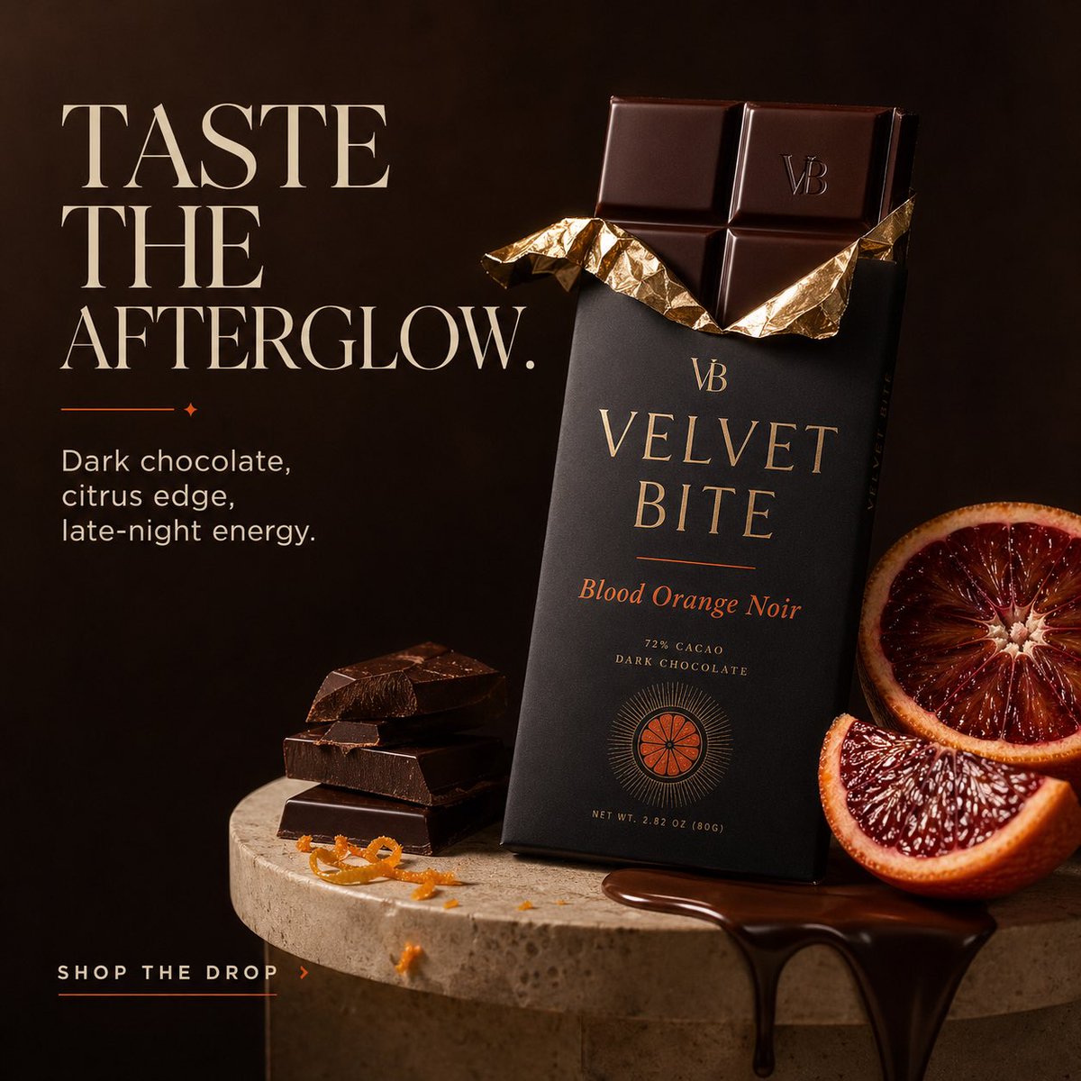 GPT Image 2 by @ecomchasedimond: Create a premium ad for a fictional luxury chocolate brand called Velvet Bite.