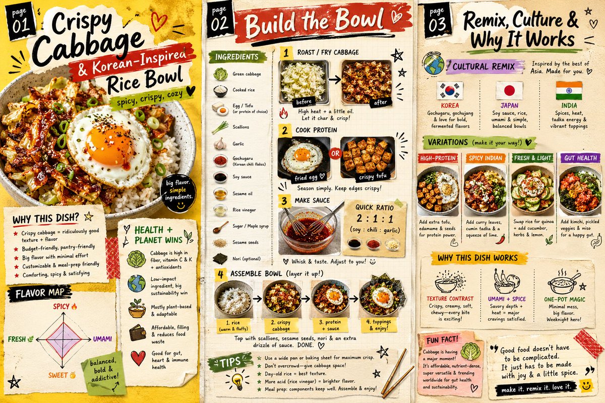 GPT Image 2 by @MrDasOnX: A sleek, modern 3-page editorial food magazine spread shown as three vertical pa