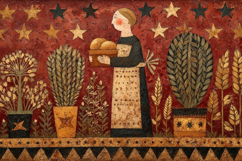 GPT Image 2 by @azed_ai: A naive folk art painting of [subject], surrounded by symbolic plants, stars, an