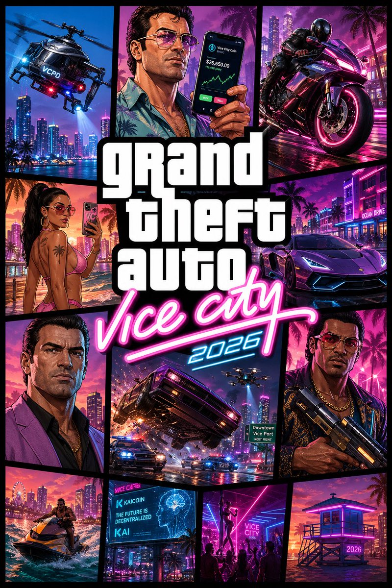 GPT Image 2 by @Diplomeme: Create a stylized AAA video game key art poster.

CONCEPT:
“Vice City 2026” reim