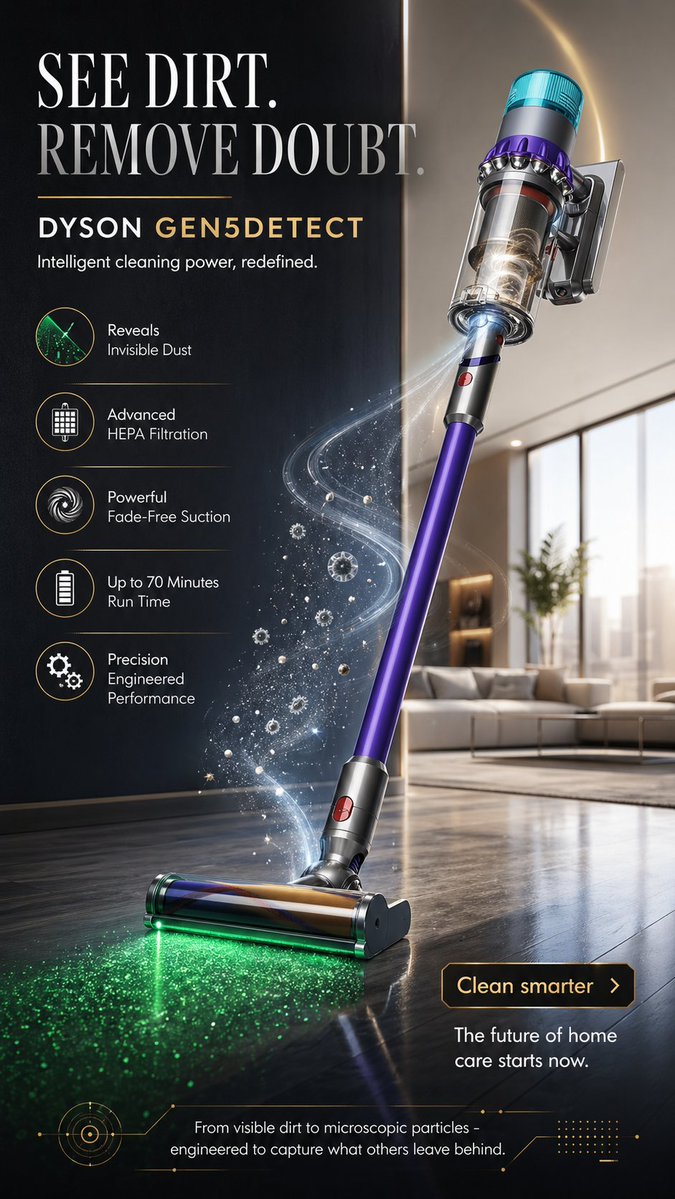 GPT Image 2 by @ertanlabs: Create a visually brilliant 9:16 premium advertising poster for "DYSON GEN5DETEC