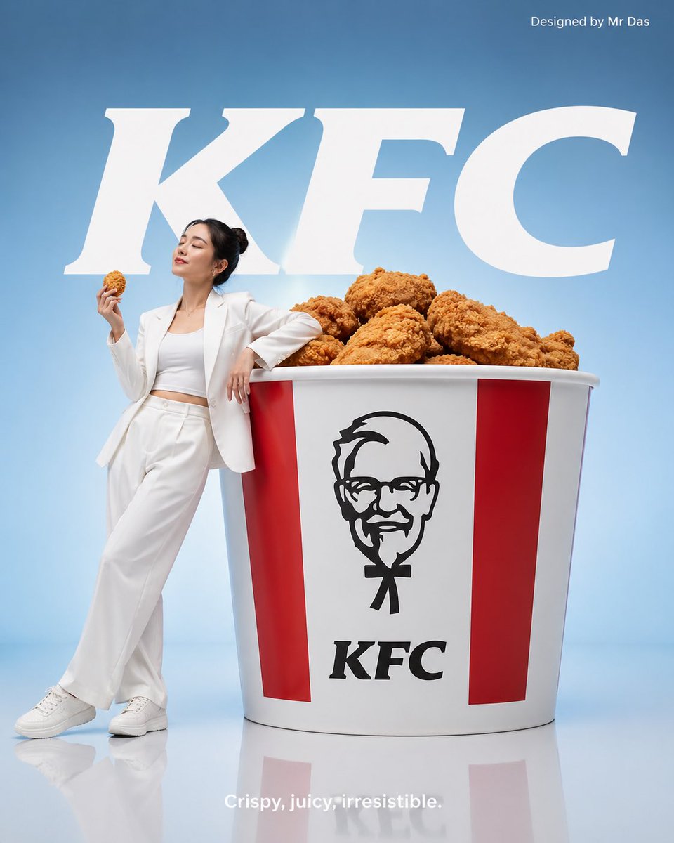 GPT Image 2 by @MrDasOnX: Minimalist commercial ad featuring oversized KFC bucket, ultra-clean design. A y