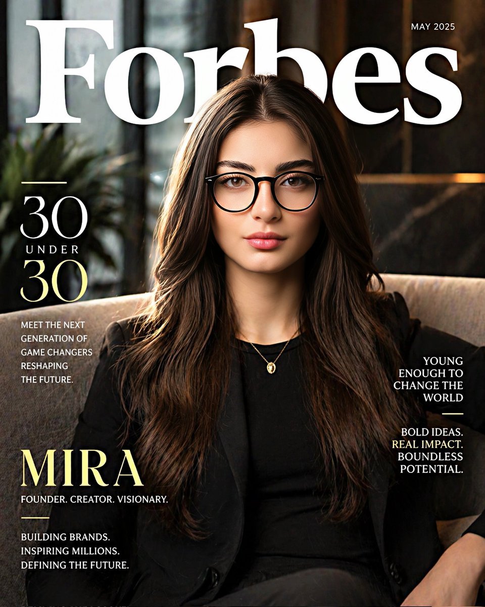 GPT Image 2 by @miratechtool: Create a hyper-realistic Forbes “30 Under 30” magazine-style portrait of the sam