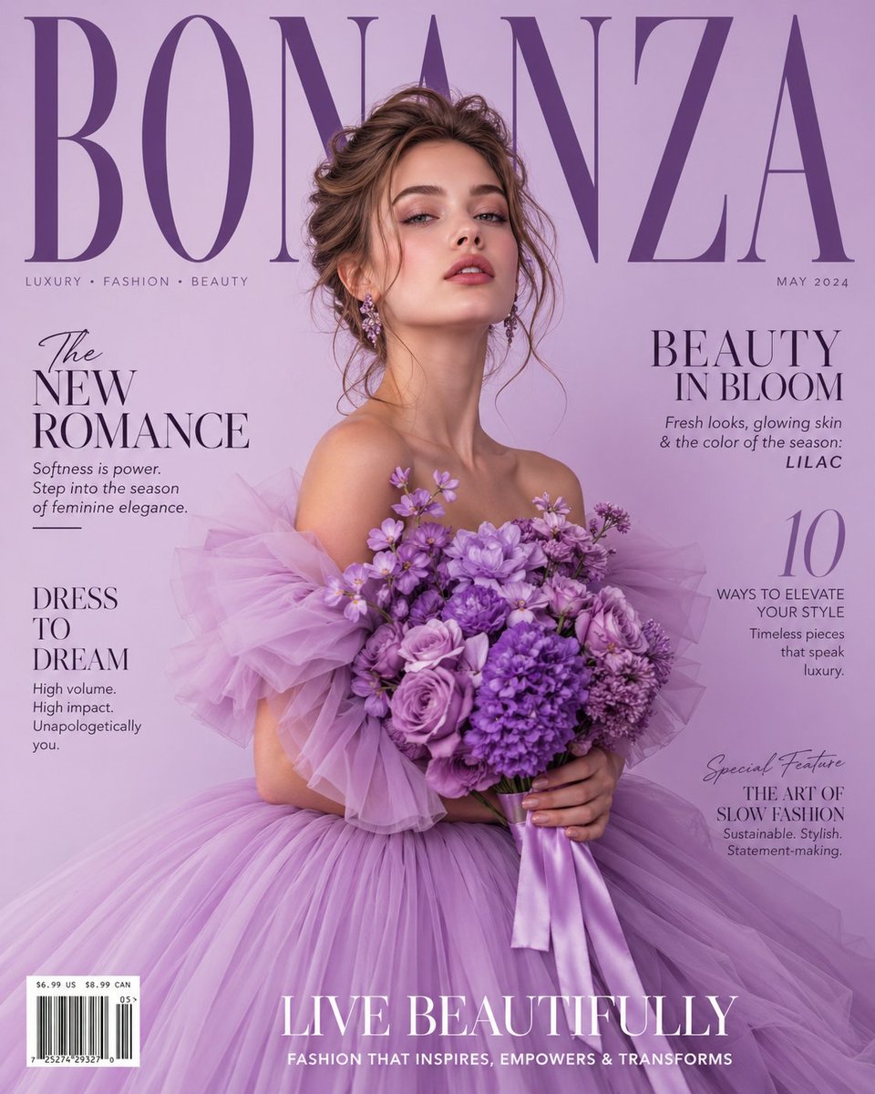 GPT Image 2 by @Ozayrr_irl: A luxury high-fashion magazine cover in a soft light purple (lavender) gradient