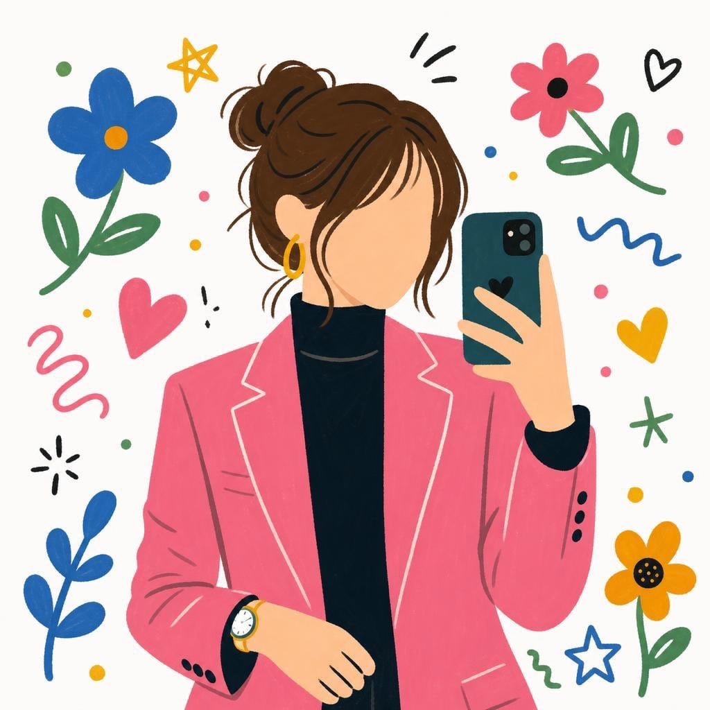 Cute faceless girl illustration in modern flat cartoon style, brown messy bun ha