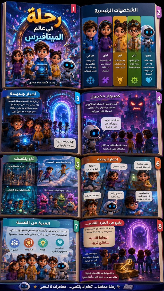 Create a large Arabic infographic in the form of a small three-dimensional child